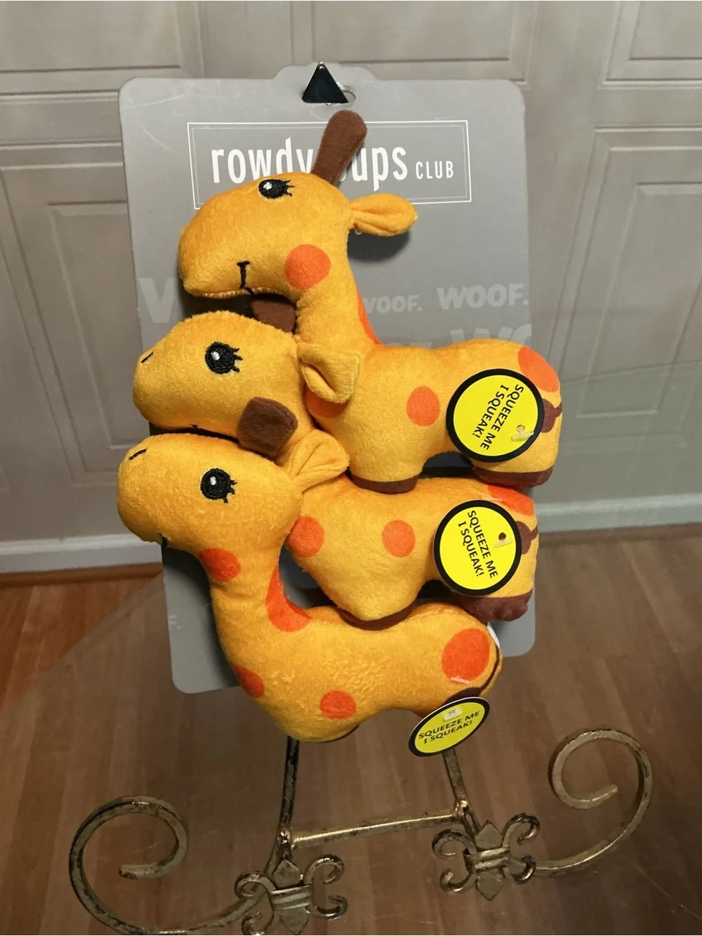 Dog Toys 3 Plush Yellow Giraffes with Squeakers for Small Pets | Rowdy Pups 5”